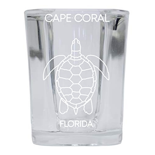 Cape Coral Florida Souvenir 2 Ounce Square Shot Glass Laser Etched Turtle Design