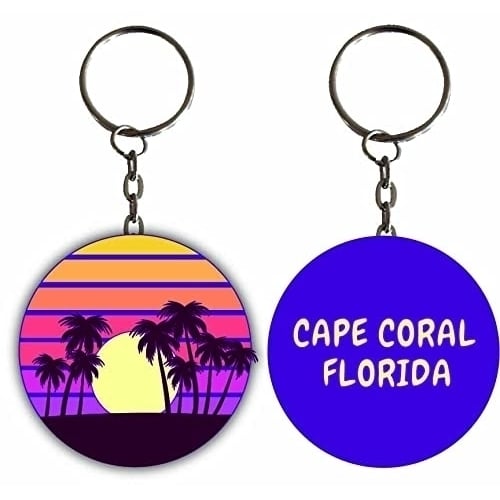 Cape Coral Florida Sunset Palm Metal Keychain