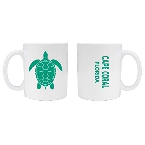 Cape Coral Florida Souvenir White Ceramic Coffee Mug 2 Pack Turtle Design