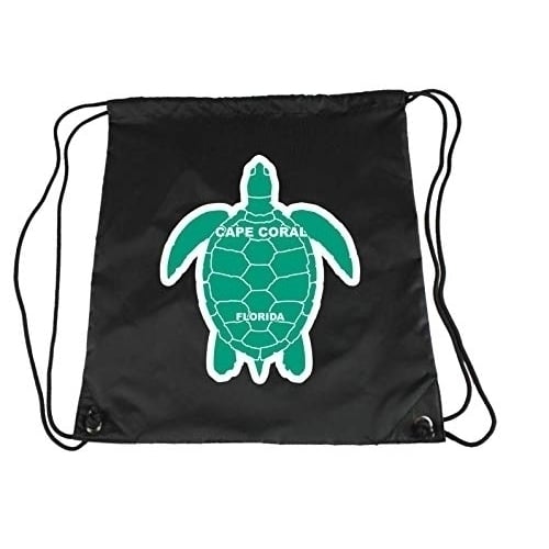 Cape Coral Florida Souvenir Cinch Bag With Drawstring Backpack Tote Beach Bag Green Turtle Design