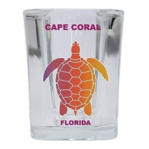 Cape Coral Florida Souvenir Rainbow Turtle Design Square Shot Glass 4-pack