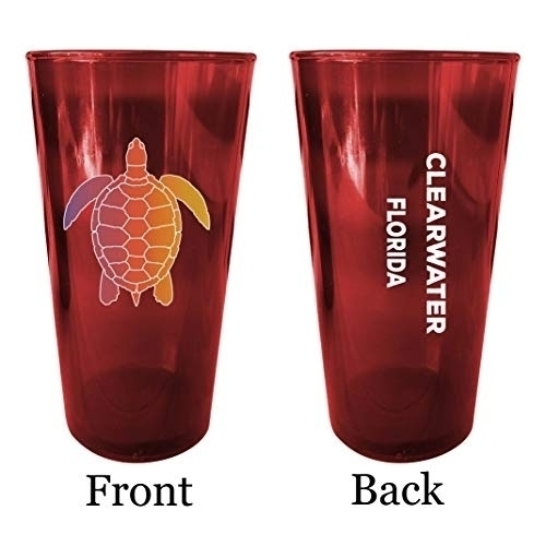 Clearwater Florida Souvenir 16 Oz Red Plastic Pint Glass 4-Pack