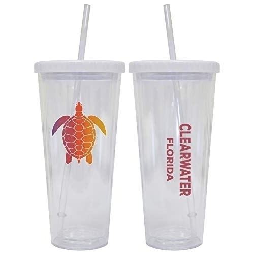 Clearwater Florida Souvenir 24 Oz Reusable Plastic Tumbler With Straw And Lid