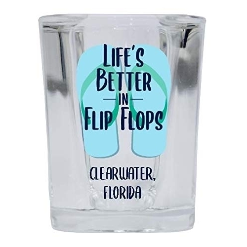 Clearwater Florida Souvenir 2 Ounce Square Shot Glass Flip Flop Design