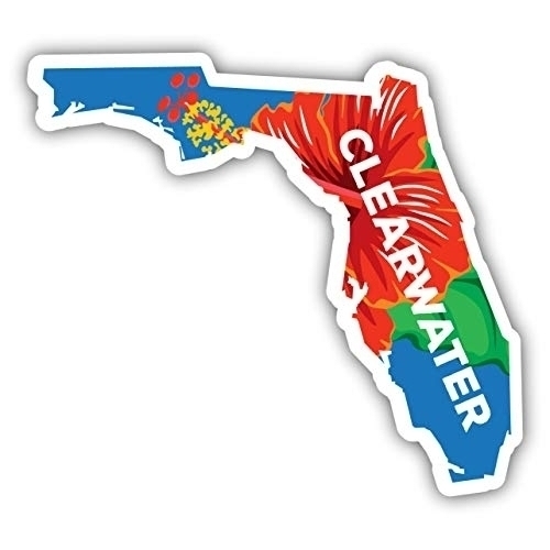Clearwater Florida Souvenir State Shape Hibicus Design Vinyl Decal Sticker (Small 2-Inch)