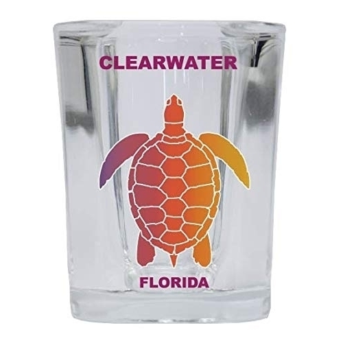 Clearwater Florida Souvenir Rainbow Turtle Design Square Shot Glass 4-pack
