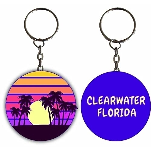 Clearwater Florida Sunset Palm Metal Keychain