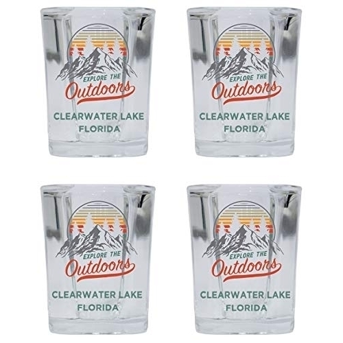 Clearwater Lake Florida Explore The Outdoors Souvenir 2 Ounce Square Base Liquor Shot Glass 4-Pack