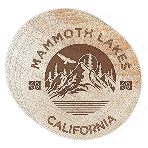Mammoth Lakes California 4 Pack Engraved Wooden Coaster Camp Outdoors Design