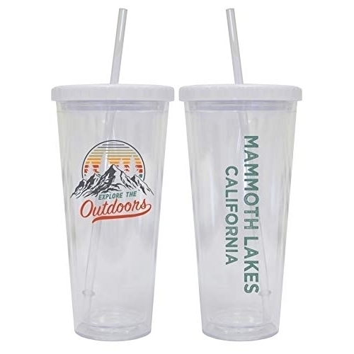 Mammoth Lakes California Camping 24 Oz Reusable Plastic Straw Tumbler W/Lid & Straw 2-Pack