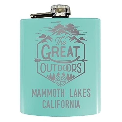 Mammoth Lakes California Laser Engraved Explore The Outdoors Souvenir 7 Oz Stainless Steel 7 Oz Flask Seafoam