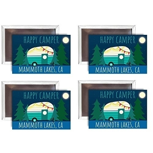 Mammoth Lakes California Souvenir 2x3-Inch Fridge Magnet Happy Camper Design 4-Pack