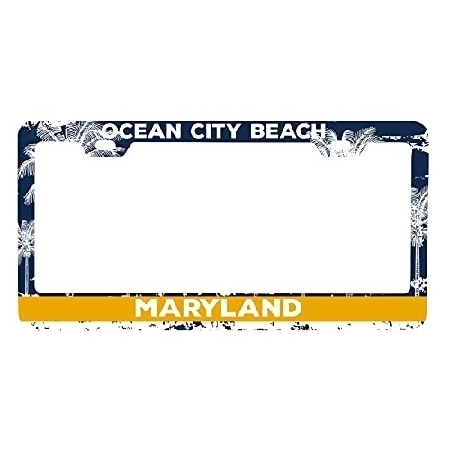 Ocean City Beach Maryland Metal License Plate Frame Distressed Palm Design