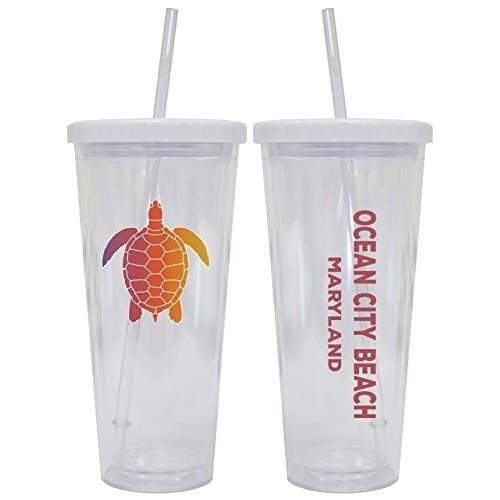 Ocean City Beach Maryland Souvenir 24 Oz Reusable Plastic Tumbler With Straw And Lid