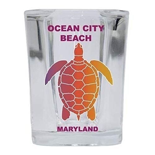 Ocean City Beach Maryland Souvenir Square Shot Glass Rainbow Turtle Design 4-Pack