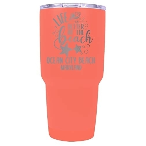 Ocean City Beach Maryland Souvenir Laser Engraved 24 Oz Insulated Stainless Steel Tumbler Coral