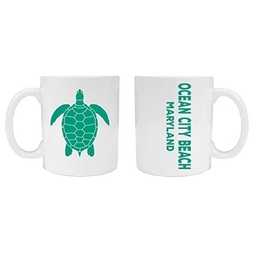Ocean City Beach Maryland Souvenir White Ceramic Coffee Mug 2 Pack Turtle Design