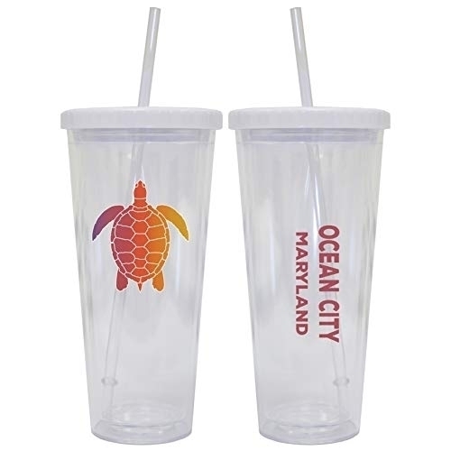 Ocean City Maryland Souvenir 24 Oz Reusable Plastic Tumbler With Straw And Lid