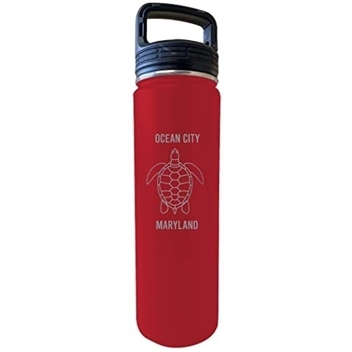 Ocean City Maryland Souvenir 32 Oz Engraved Red Insulated Double Wall Stainless Steel Water Bottle Tumbler
