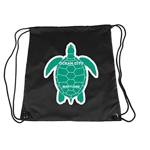 Ocean City Maryland Souvenir Cinch Bag With Drawstring Backpack Tote Beach Bag Green Turtle Design