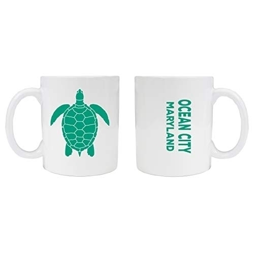 Ocean City Maryland Souvenir White Ceramic Coffee Mug 2 Pack Turtle Design