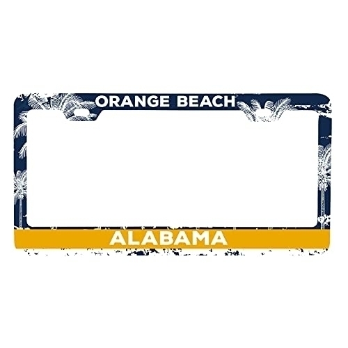 Orange Beach Alabama Metal License Plate Frame Distressed Palm Design