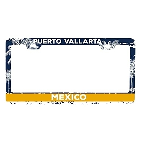 Puerto Vallarta Mexico Metal License Plate Frame Distressed Palm Design