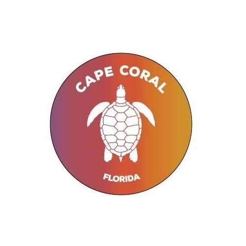 Cape Coral Florida 4 Inch Round Decal Sticker Turtle Design