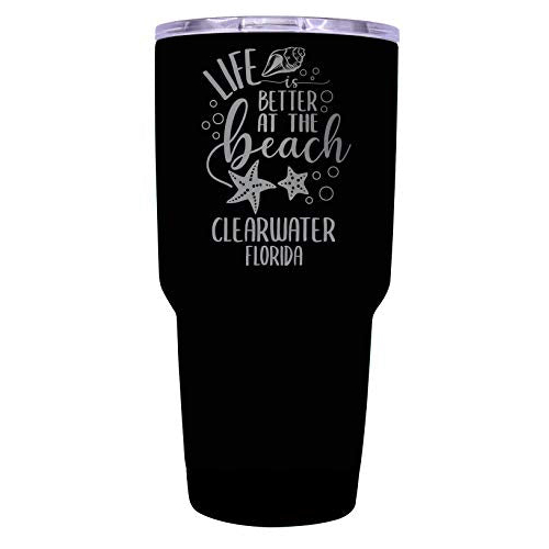Clearwater Florida Souvenir Laser Engraved 24 Oz Insulated Stainless Steel Tumbler Black.