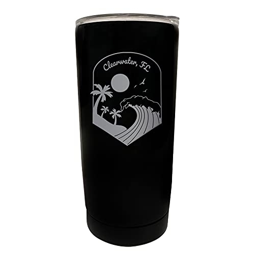 R And R Imports Clearwater Florida Etched 16 Oz Stainless Steel Tumbler Wave Design Black.