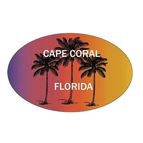 Cape Coral Florida Souvenir Palm Trees Surfing Trendy Oval Decal Sticker