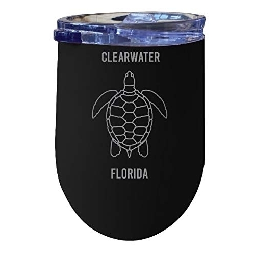 R And R Imports Clearwater Florida Souvenir 12 Oz Black Laser Etched Insulated Wine Stainless Steel Turtle Design