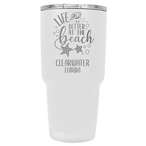 Clearwater Florida Souvenir Laser Engraved 24 Oz Insulated Stainless Steel Tumbler White White.