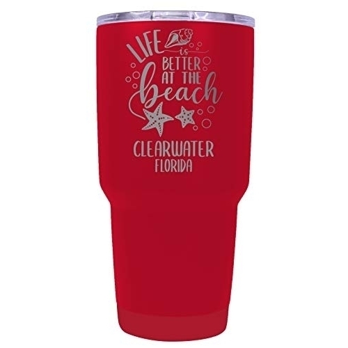 Clearwater Florida Souvenir Laser Engraved 24 Oz Insulated Stainless Steel Tumbler Red.