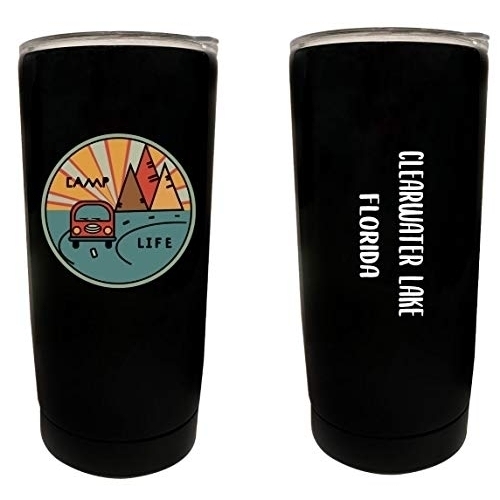R And R Imports Clearwater Lake Florida Souvenir 16 Oz Stainless Steel Insulated Tumbler Camp Life Design Black.