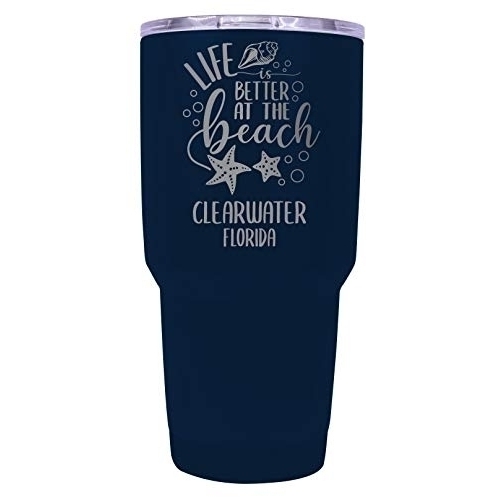 Clearwater Florida Souvenir Laser Engraved 24 Oz Insulated Stainless Steel Tumbler Navy.