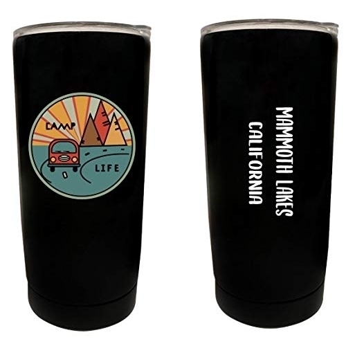 R And R Imports Mammoth Lakes California Souvenir 16 Oz Stainless Steel Insulated Tumbler Camp Life Design Black.