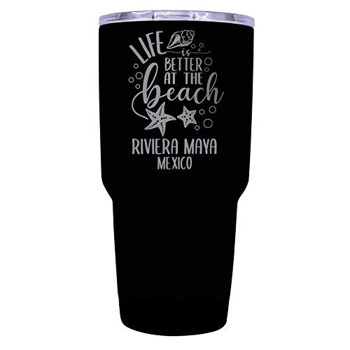 Riviera Maya Mexico Souvenir Laser Engraved 24 Oz Insulated Stainless Steel Tumbler Black.