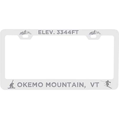 R And R Imports Okemo Mountain Vermont Etched Metal License Plate Frame White