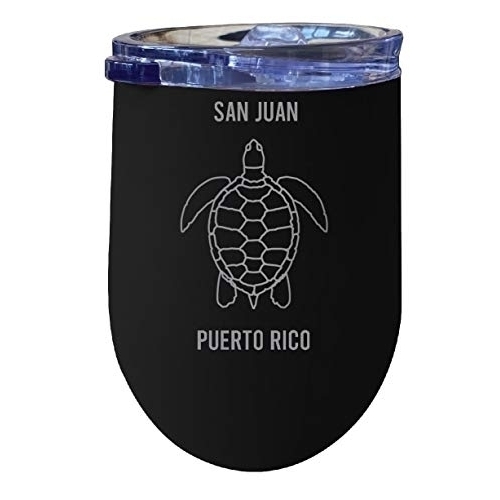 R And R Imports San Juan Puerto Rico Souvenir 12 Oz Black Laser Etched Insulated Wine Stainless Steel Turtle Design