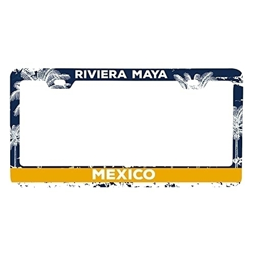 Riviera Maya Mexico Metal License Plate Frame Distressed Palm Design