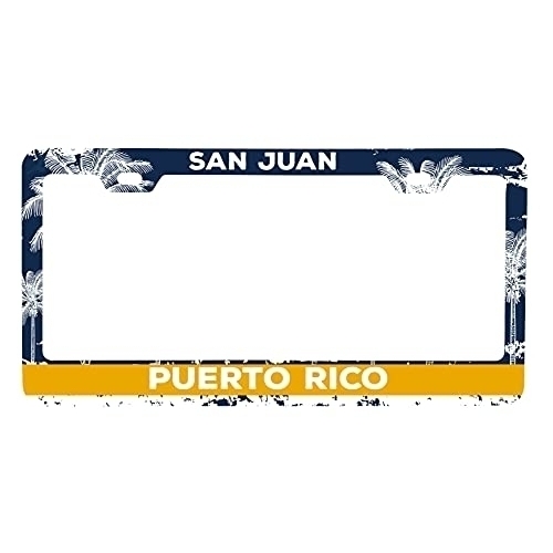 San Juan Puerto Rico Metal License Plate Frame Distressed Palm Design
