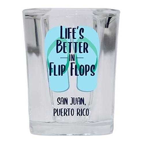 San Juan Puerto Rico Souvenir 2 Ounce Square Shot Glass Flip Flop Design