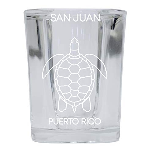 San Juan Puerto Rico Souvenir 2 Ounce Square Shot Glass Laser Etched Turtle Design