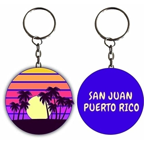 San Juan Puerto Rico Sunset Palm Metal Keychain