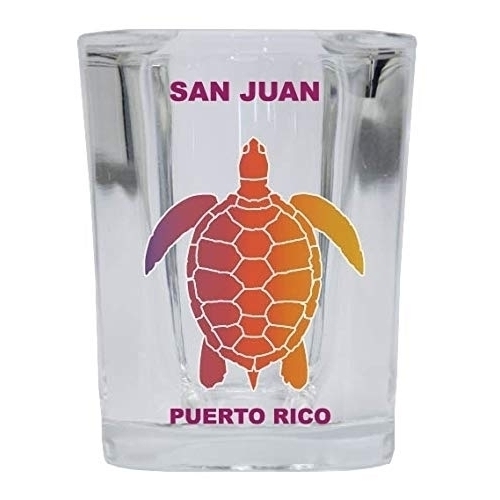 San Juan Puerto Rico Souvenir Square Shot Glass Rainbow Turtle Design 4-Pack