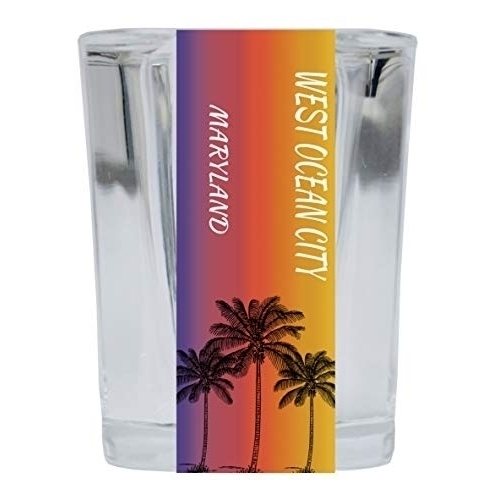 West Ocean City Maryland 2 Ounce Square Shot Glass Palm Tree Design 4-Pack