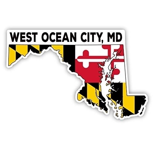 West Ocean City Maryland 4 Inch State Shape Vinyl Decal Sticker 4-Pack