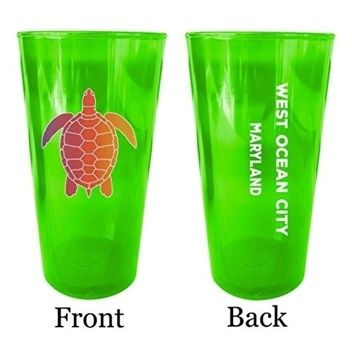 West Ocean City Maryland Souvenir 16 Oz Green Plastic Pint Glass 4-Pack