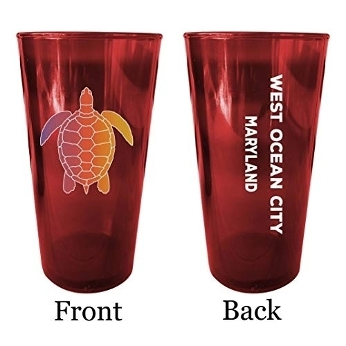 West Ocean City Maryland Souvenir 16 Oz Red Plastic Pint Glass 4-Pack